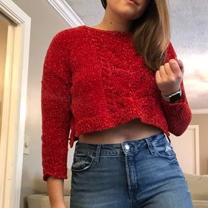 Red crop top sweater